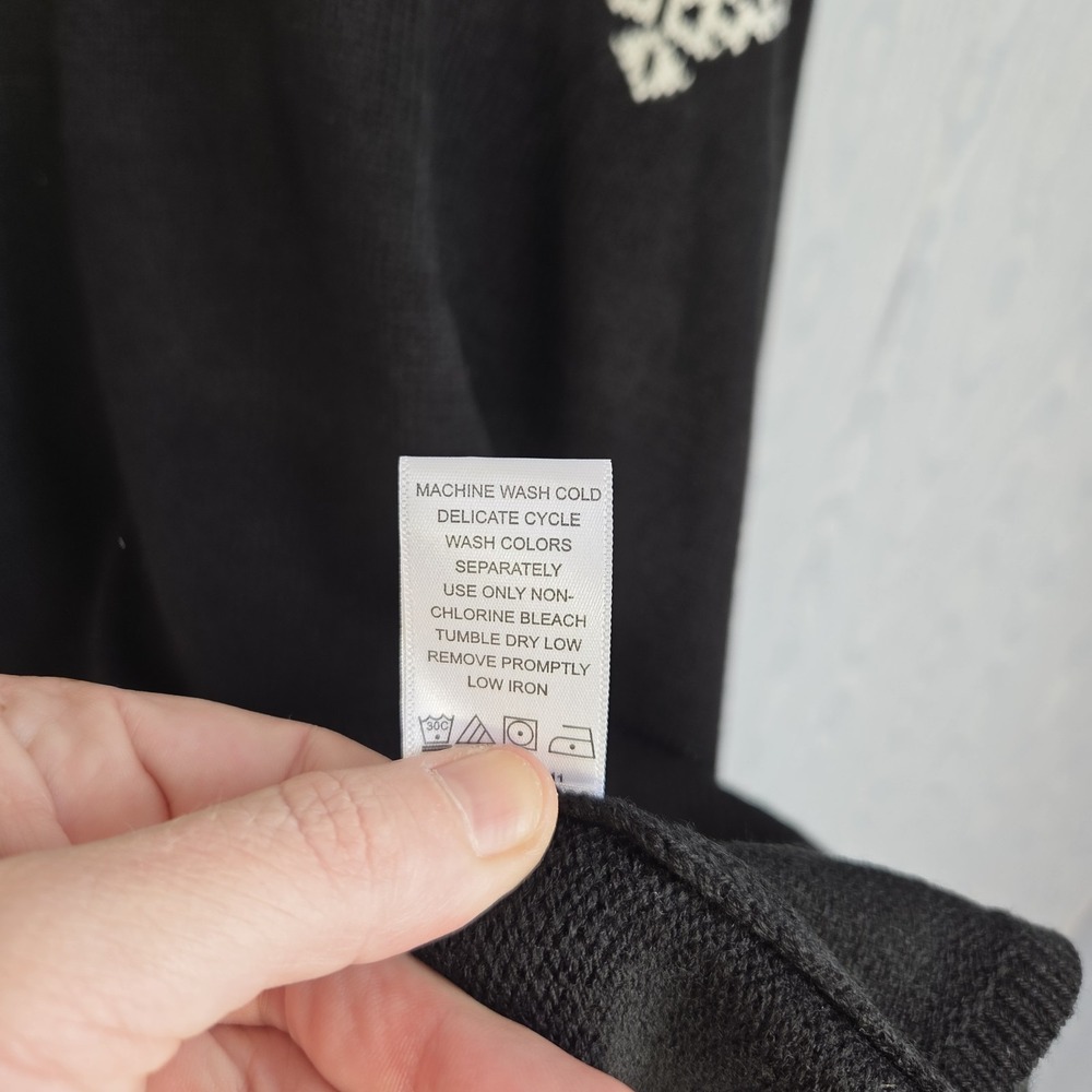 Roamans Womens 34/36 Sweater Fair Isle Chunky VNeck Black White Winter Apres Ski - Picture 6 of 7